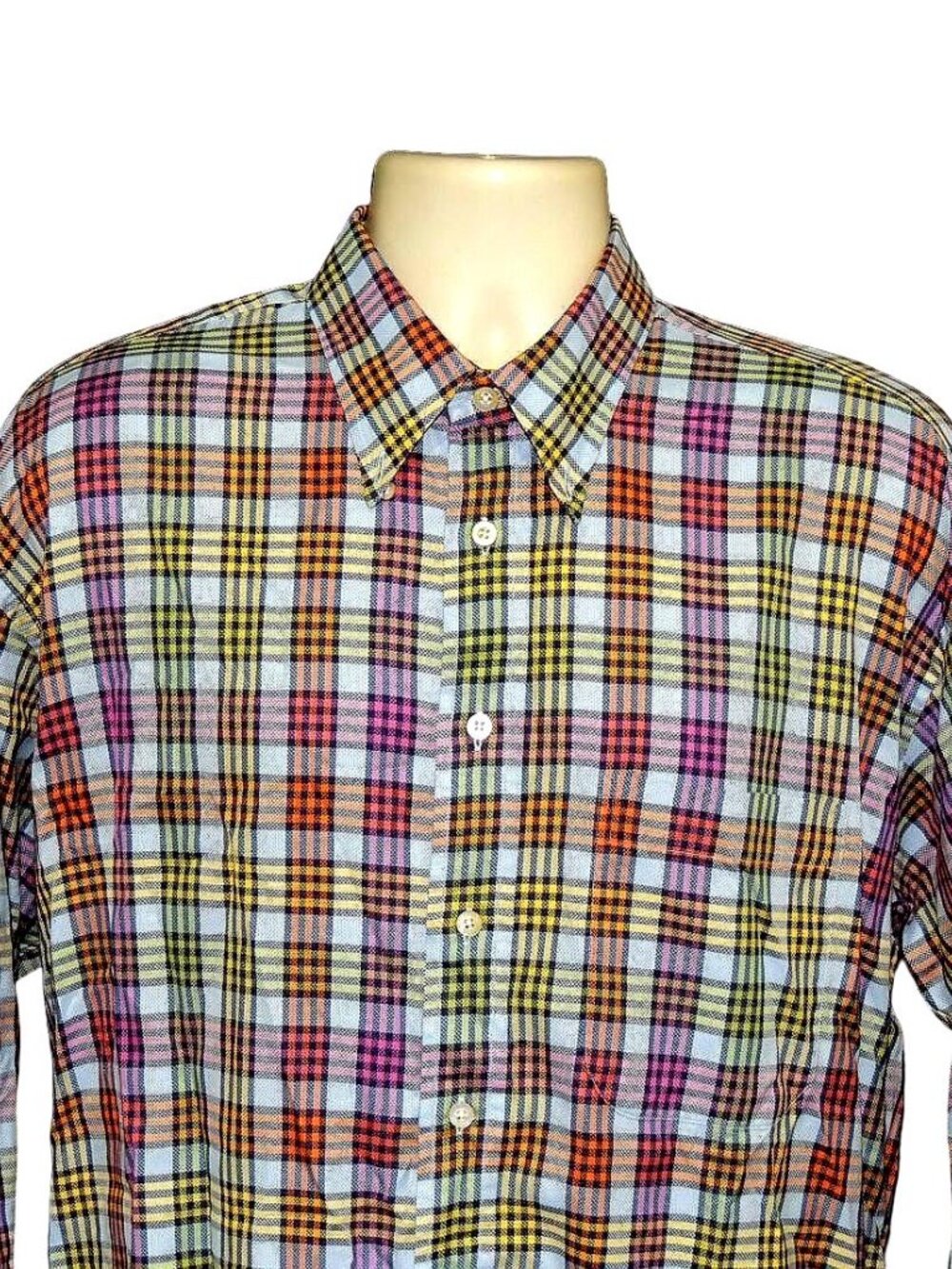Gitman Bros Multicolor Check Plaids Long Sleeves Men's Shirt Sz L Excellent.